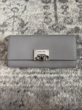 Michael Kors Light Gray Saffiano Leather Turn-Lock Wallet